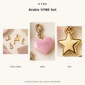 Arabic VYBE Set concept: one chosen Arabic letter with heart and star. AI concept selection board.