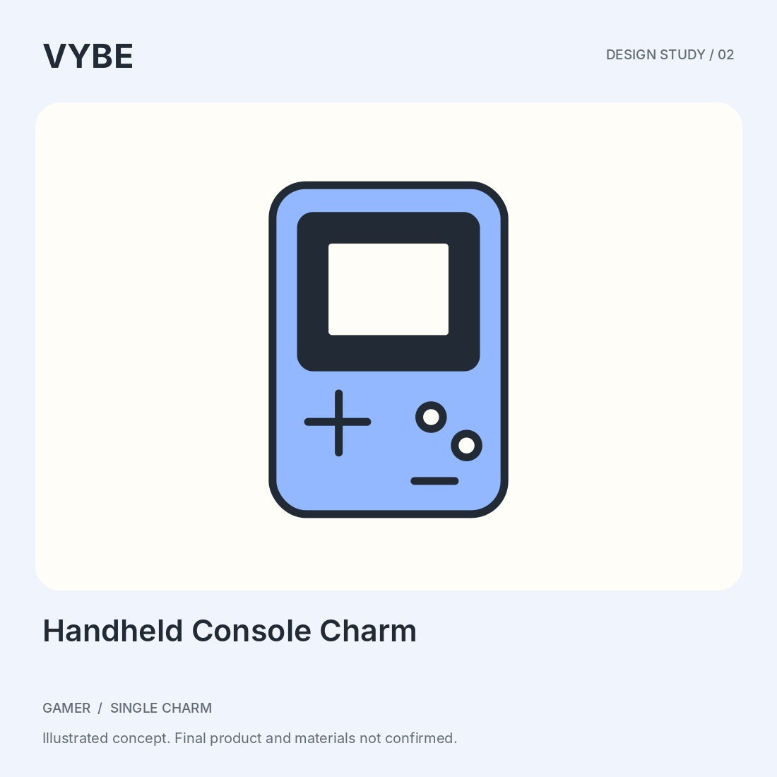 Handheld Console Charm: original unbranded concept illustration, not supplier photography.