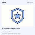 Achievement Badge Charm: original shield-and-star concept illustration, not supplier photography.