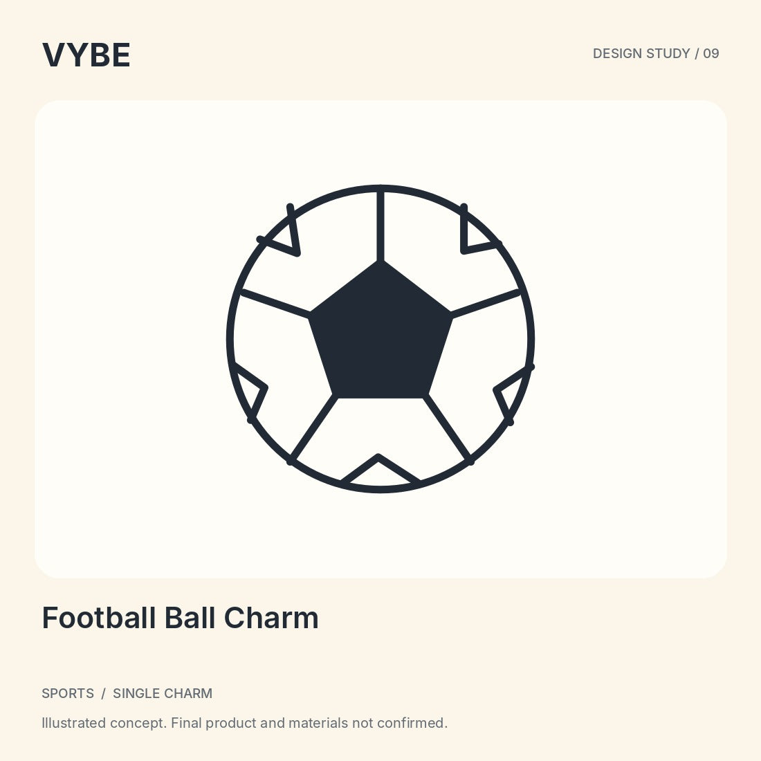 Football Ball Charm: illustrated design preview, not a photograph of confirmed stock.