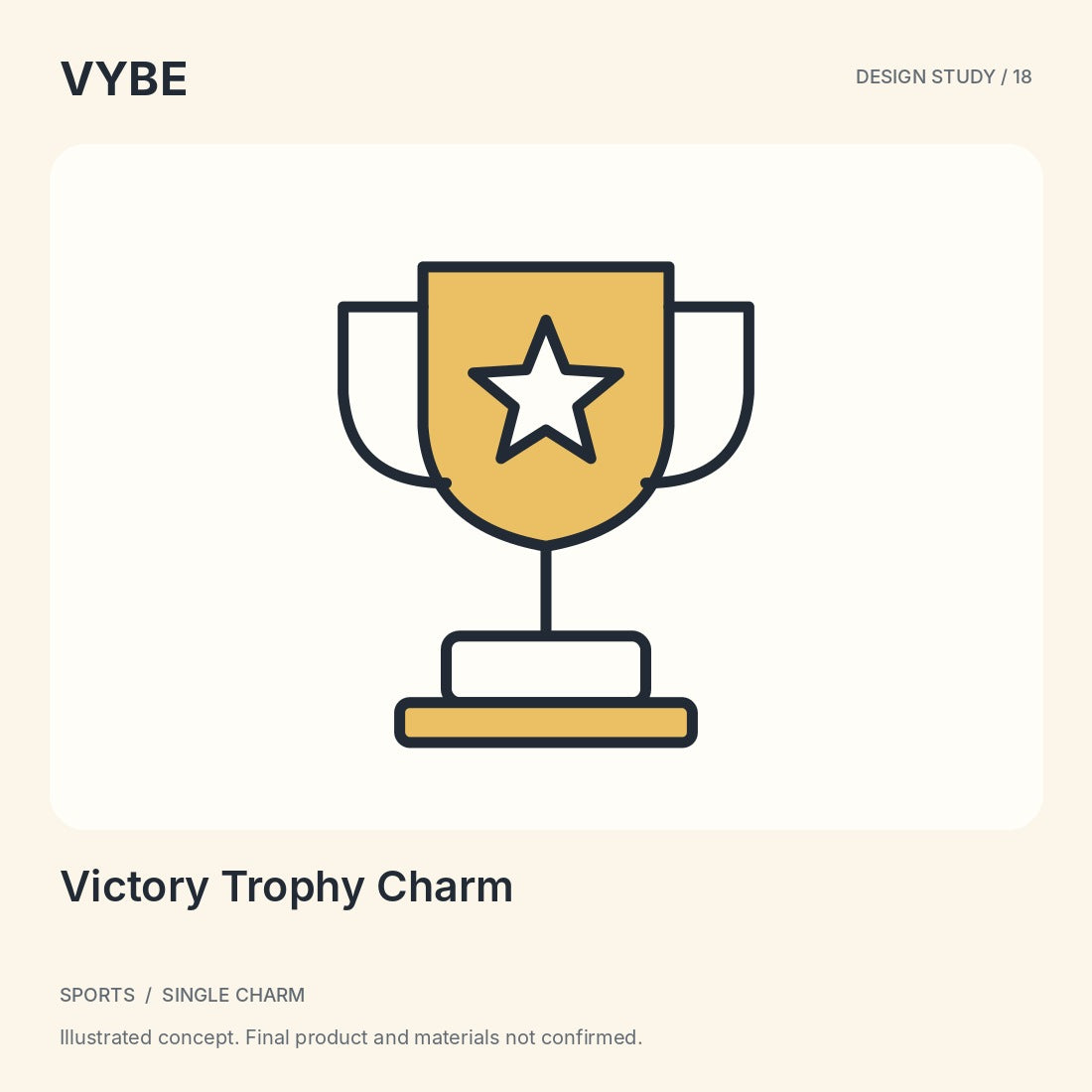 Victory Trophy Charm: original generic trophy illustration, with no league or event branding. Concept only.