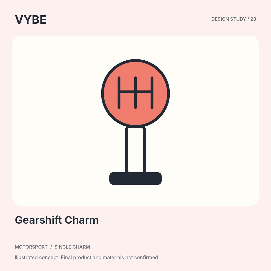 Gearshift Charm: original decorative design illustration, not a working gearshift or approved stock photograph.