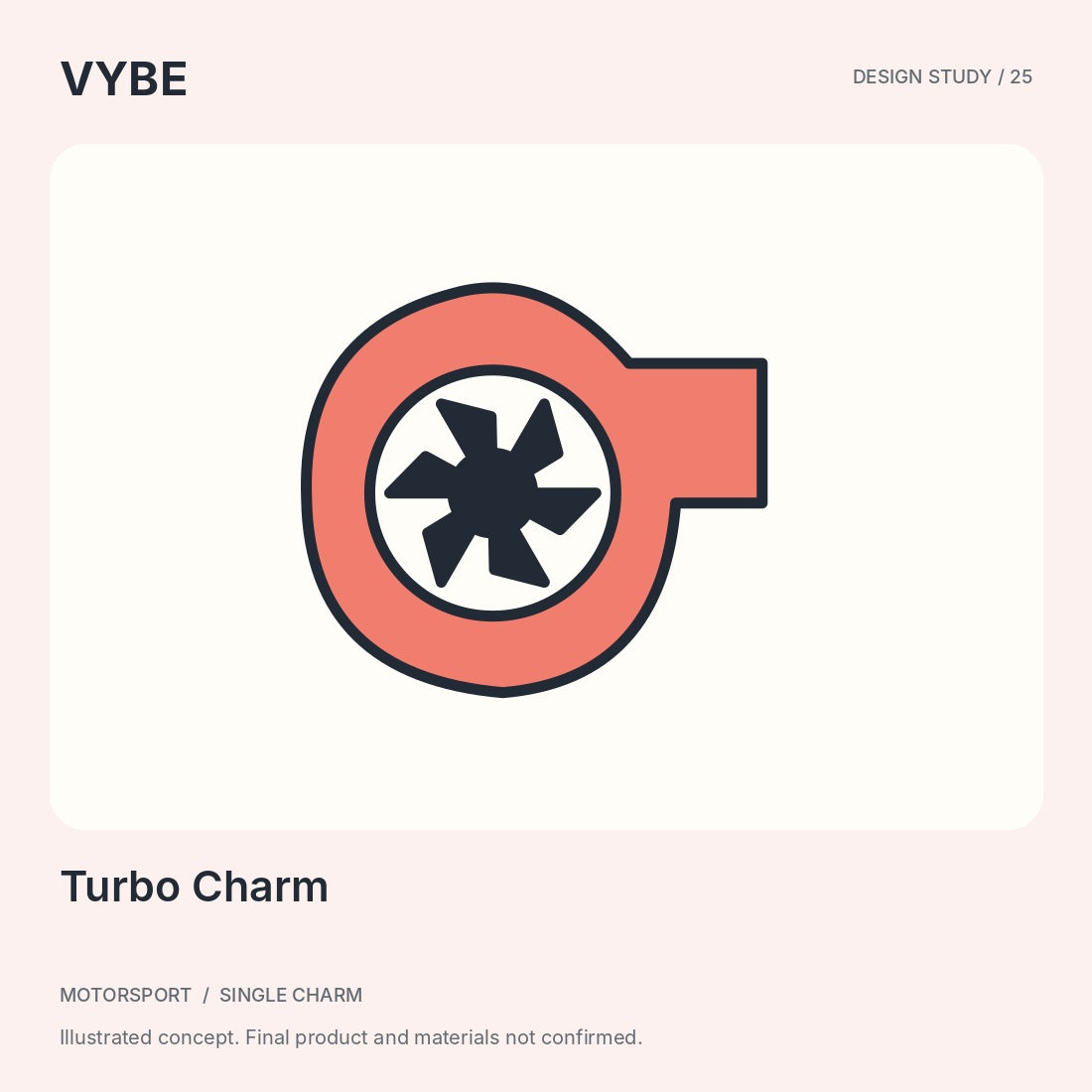 Turbo Charm: original decorative turbocharger-motif illustration, not a vehicle component or stock photograph.