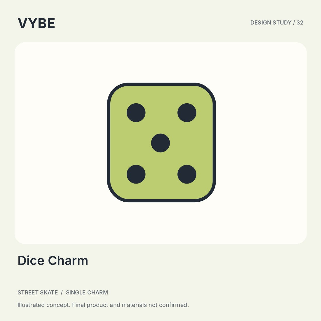 Dice Charm: one decorative dice-motif concept illustration, not a gaming device or stock photograph.