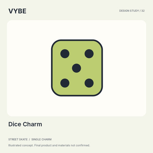 Dice Charm: one decorative dice-motif concept illustration, not a gaming device or stock photograph.