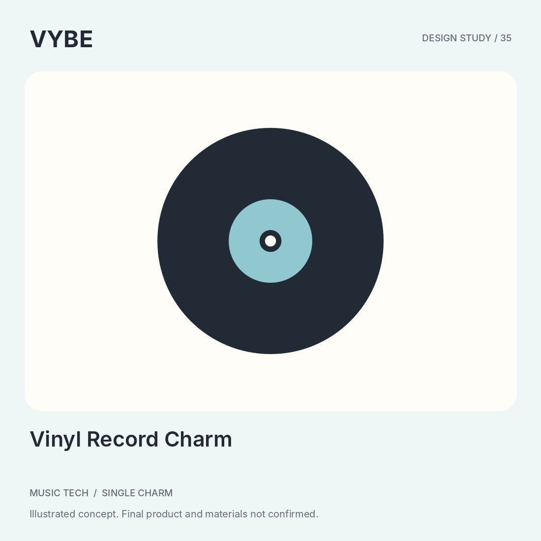 Vinyl Record Charm: original music-inspired concept illustration. Decorative only; final merchandise unconfirmed.