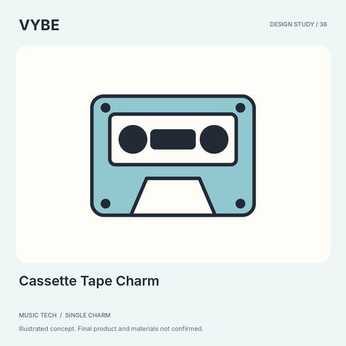 Cassette Tape Charm: original retro music design study. Decorative concept, not stock photography.