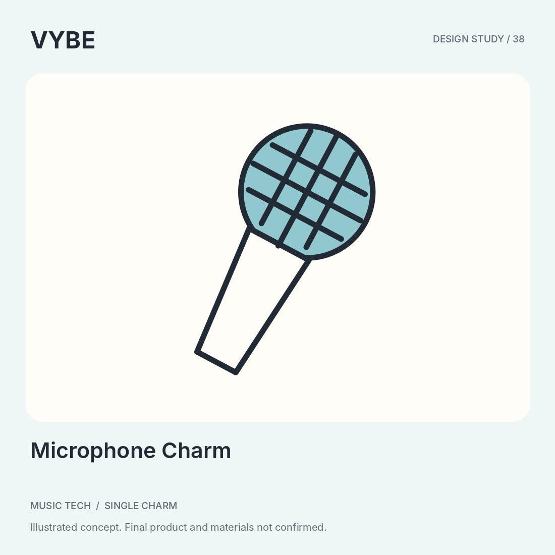 Microphone Charm: original decorative concept illustration. No electronic function; final merchandise unconfirmed.