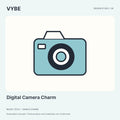 Digital Camera Charm: original compact-camera accessory concept illustration. Non-functional; not supplier photography.