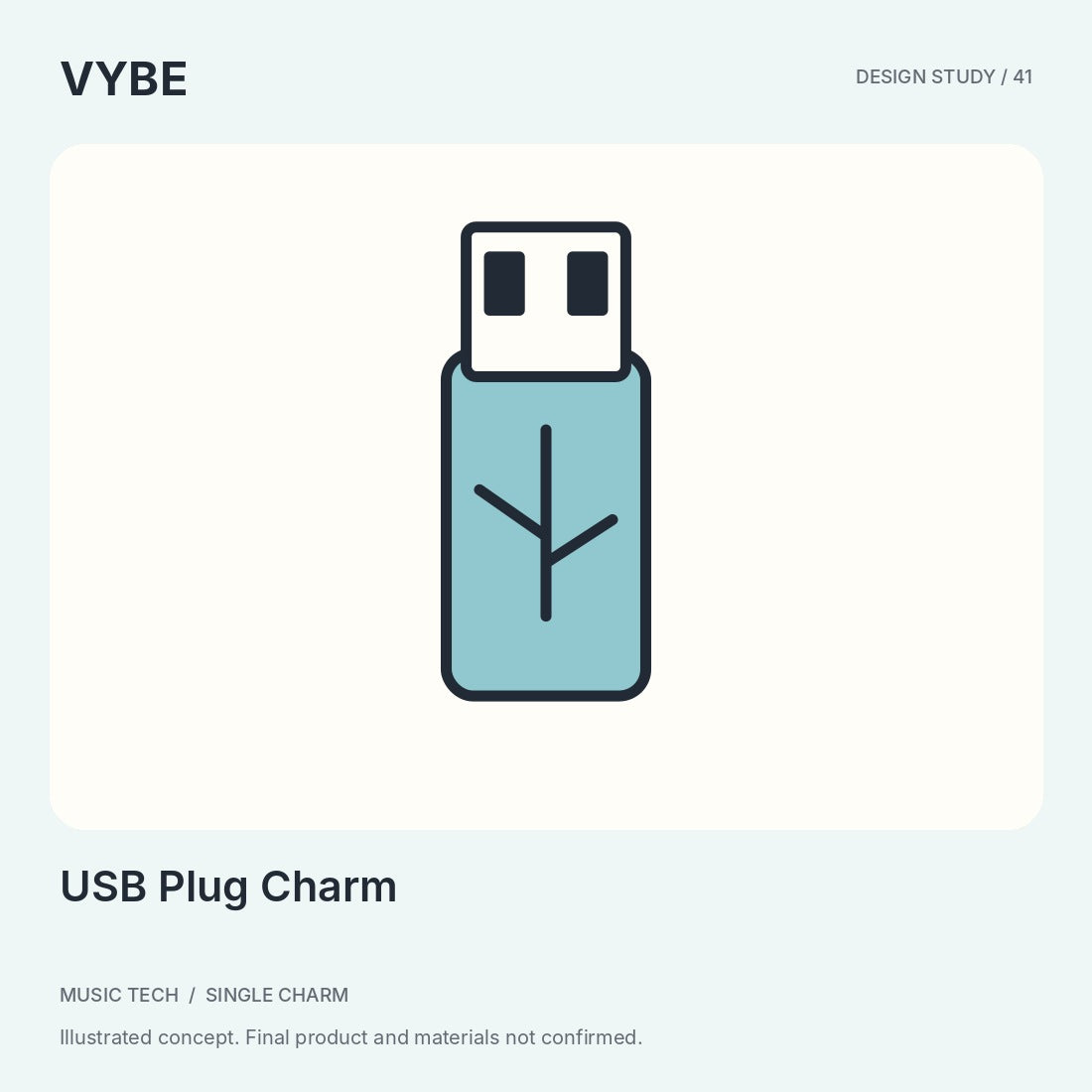 USB Plug Charm: decorative tech-motif concept illustration, with no electronic or storage function.