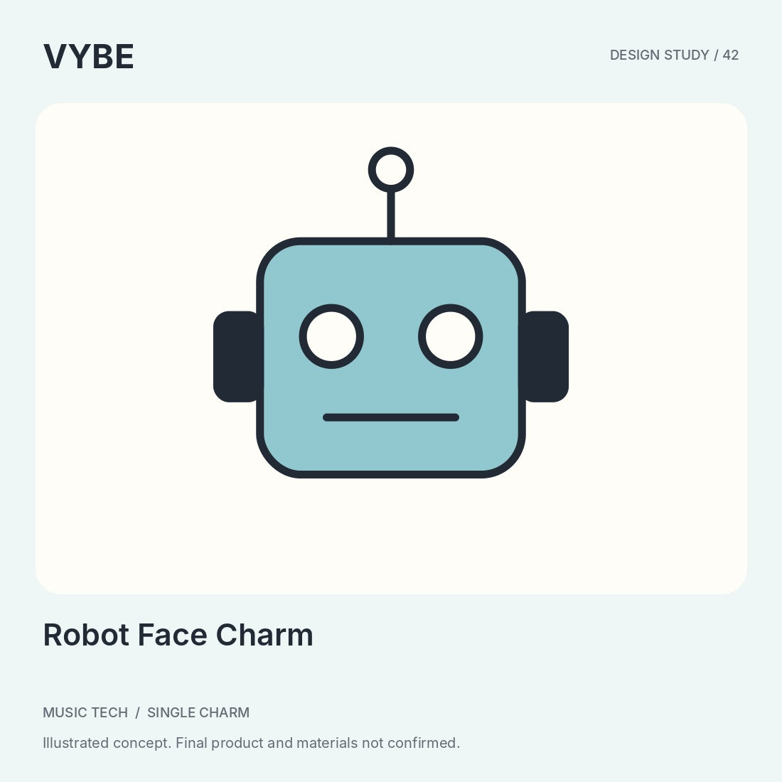 Robot Face Charm: original geometric robot design illustration, not a licensed character or stock photograph.
