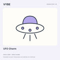 UFO Charm: original flying-saucer decorative concept illustration. Final merchandise unconfirmed.