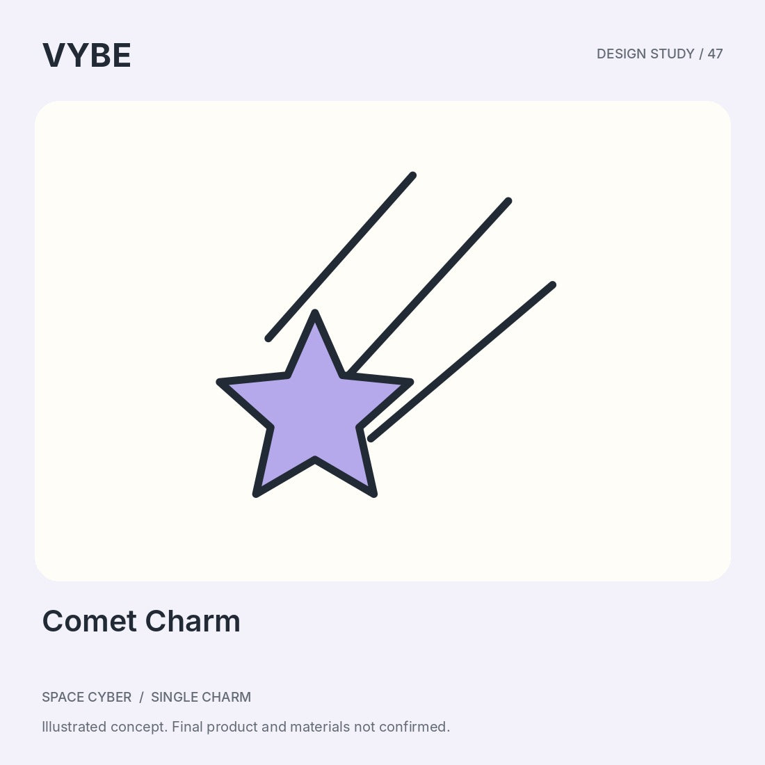 Comet Charm: original decorative space-motif concept illustration, not supplier photography.