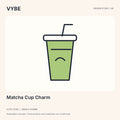 Matcha Cup Charm: original decorative cafe-inspired concept illustration, not approved product photography.