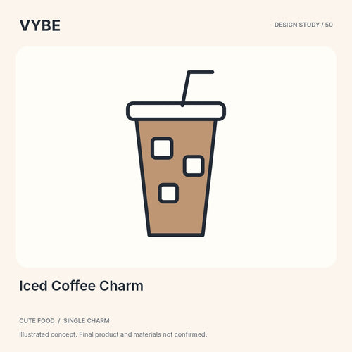 Iced Coffee Charm: original decorative drink-motif concept illustration. Not food or approved merchandise photography.