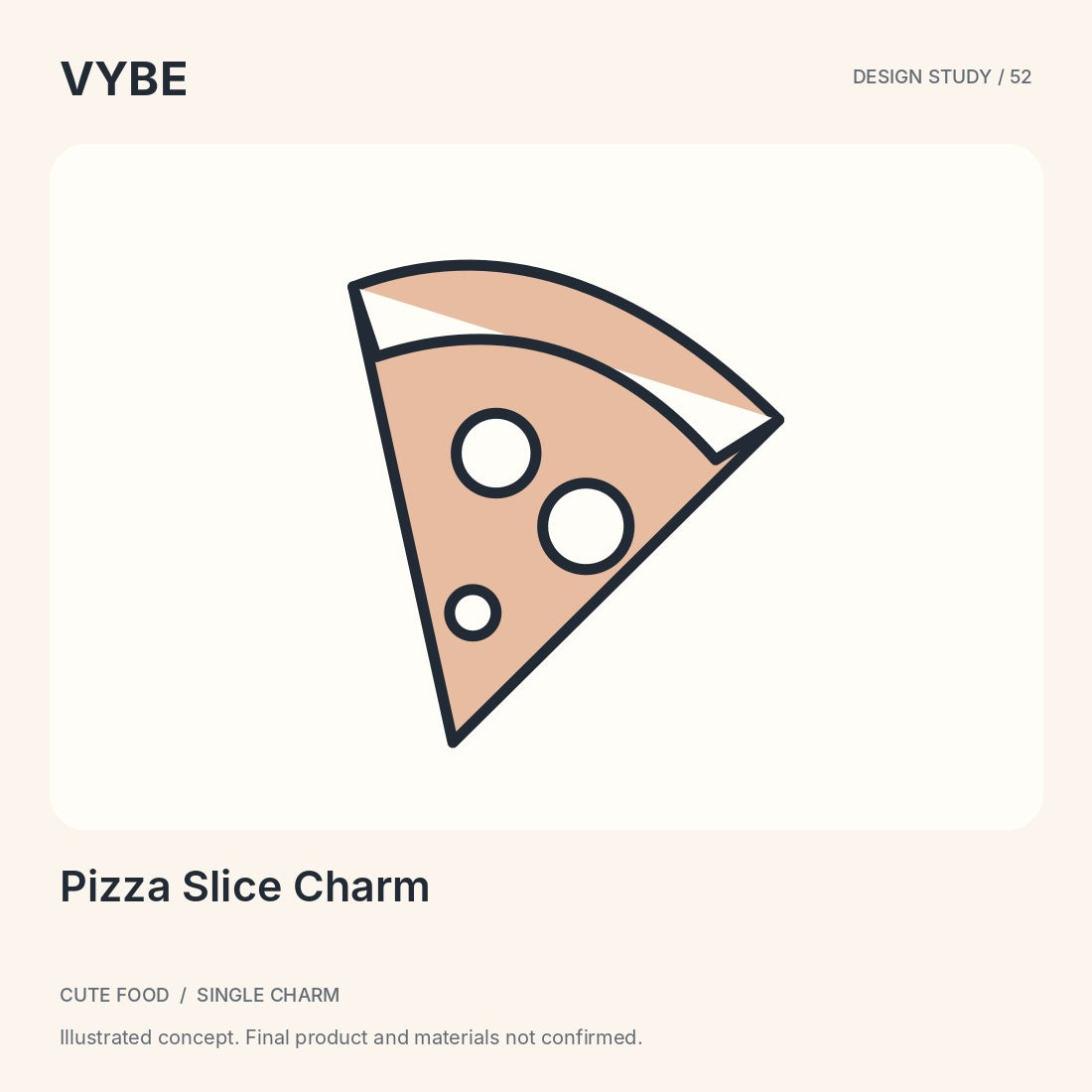 Pizza Slice Charm: original decorative concept illustration. Not edible; not supplier photography.