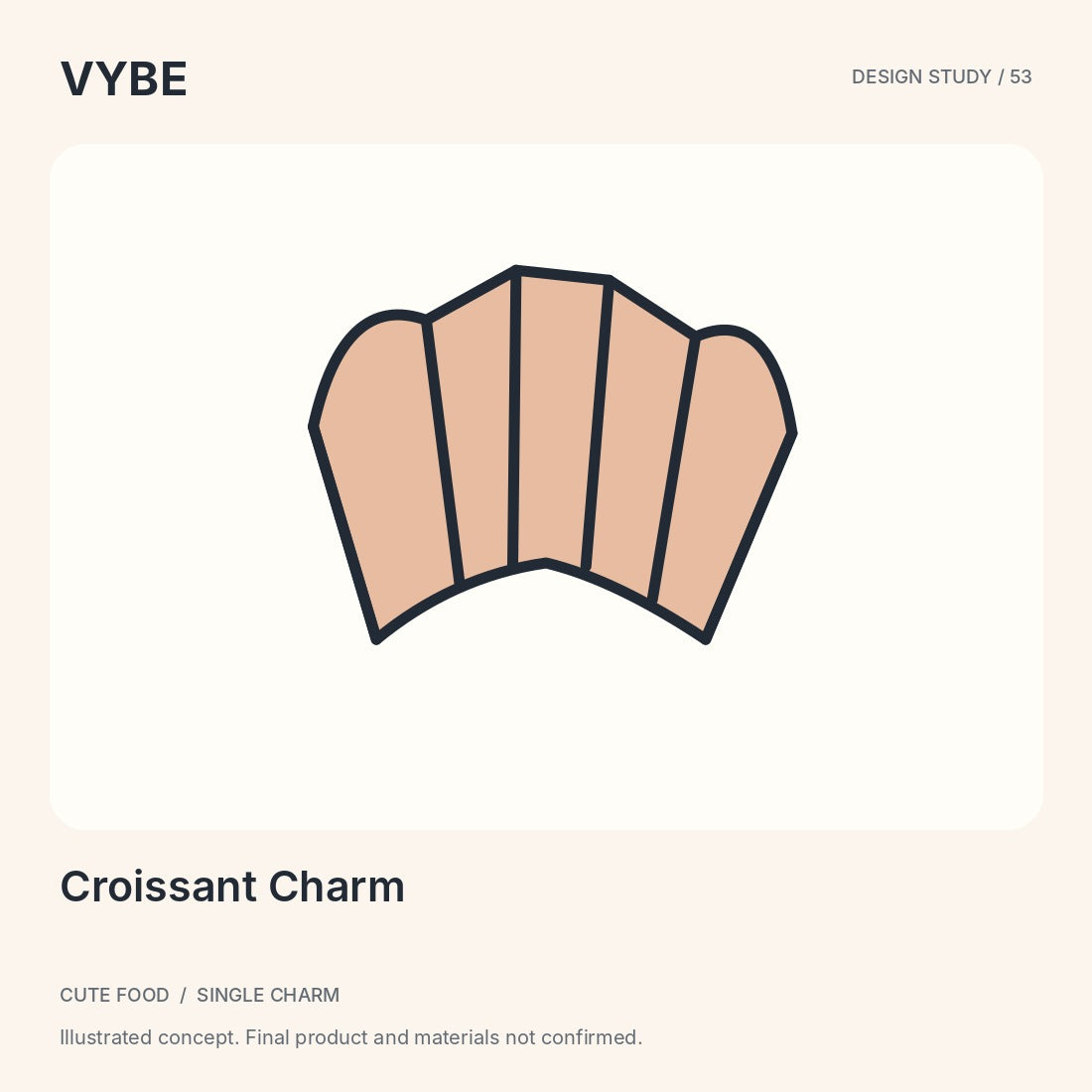 Croissant Charm: original cafe-inspired decorative concept illustration. Not edible; final merchandise unconfirmed.