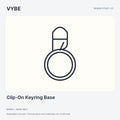 Clip-On Keyring Base: illustrated base-only concept. Charms are not included; hardware and compatibility unconfirmed.