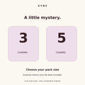 Choose a Mystery Charm Pack of 3 or 5 charms. Graphic selection guide; final assortment pending.