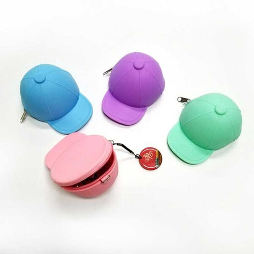Real wholesale baseball cap shaped silicone coin purse keychains