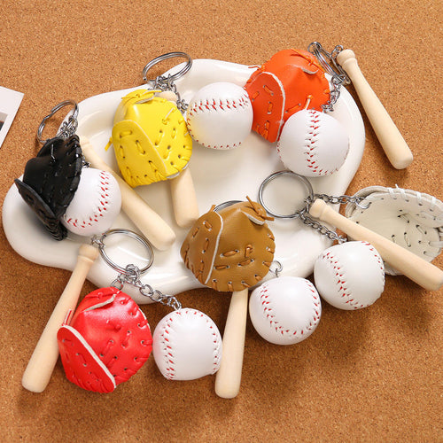 Real wholesale baseball glove, bat and ball keychain set