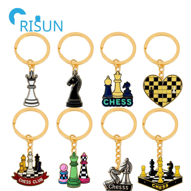 Real wholesale chess themed metal enamel keychains