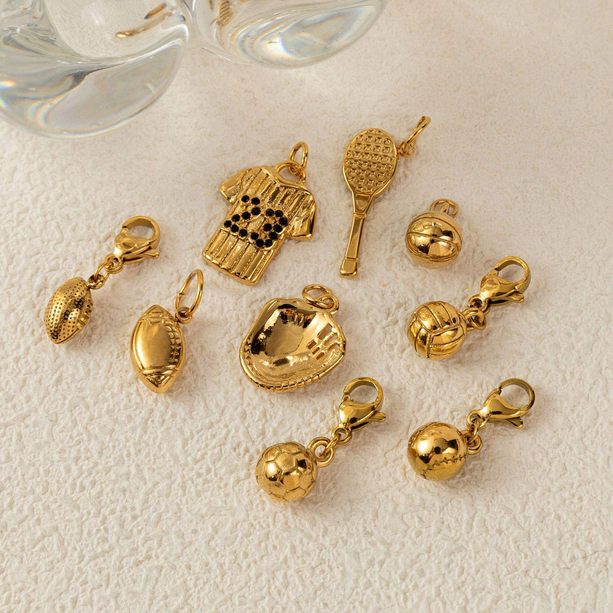 Real wholesale 18K PVD gold plated stainless steel sports charm assortment including basketball