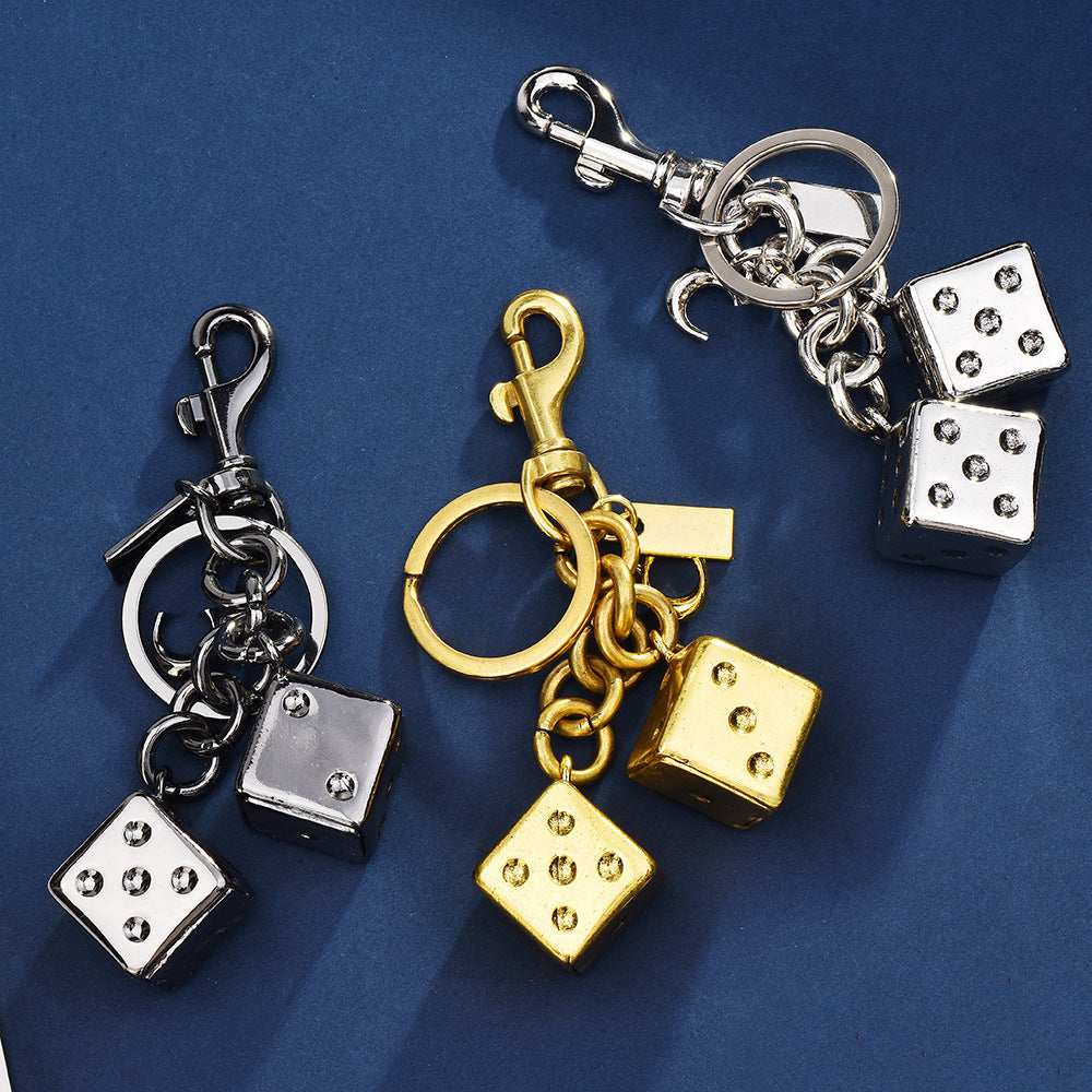 Real gold silver and black metal dice keychains