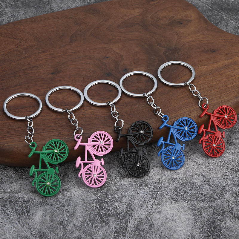 Real wholesale colorful metal miniature bicycle keychains