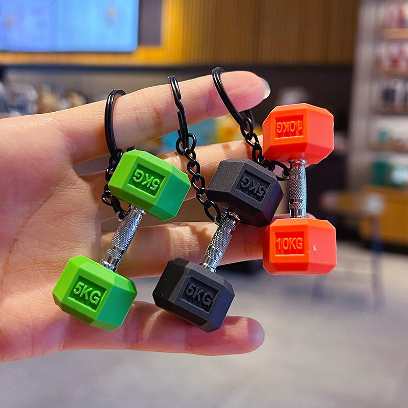 Real wholesale colorful miniature dumbbell fitness keychains