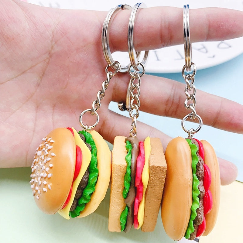 Real wholesale PVC miniature hamburger keychains