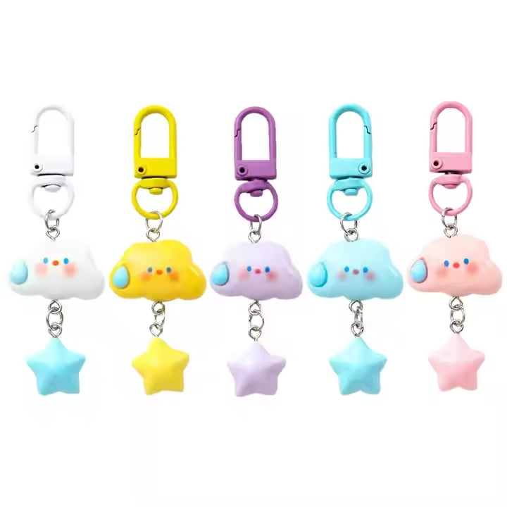 Real pastel smiling cloud and star keychains